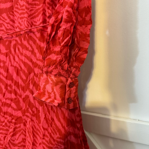 Allsaints Keva Remix Zebra Print Ruffle Mini 3/4 Sleeve Wrap Dress Red Sz M - Picture 8 of 9